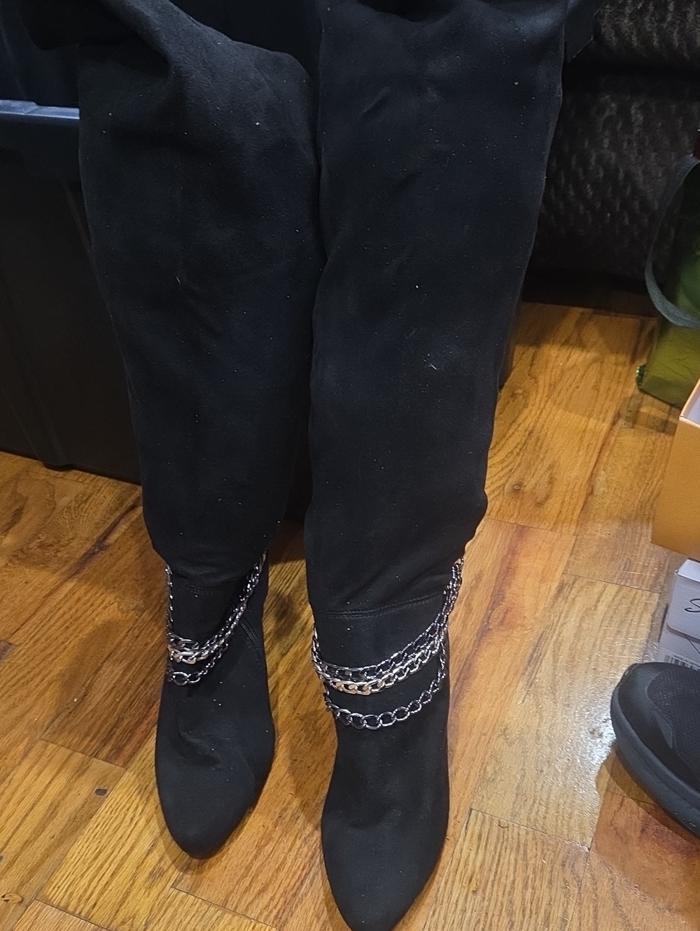 Nine West Black Over-the-Knee Boots with Silver Chain Accent